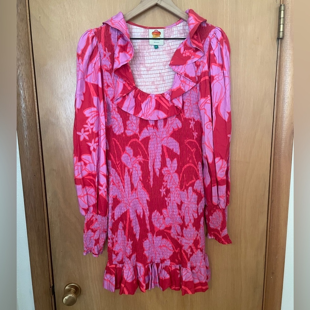 Farm Rio Pink Floral Tropical Ruffle Mini Stretch Dress Size M